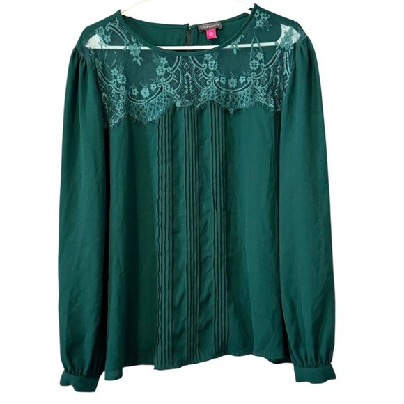 Vince Camuto Women's Green Lace Yoke Pin Tuck Pleated Front Blouse Top‎ Size XL - Picture 1 of 14